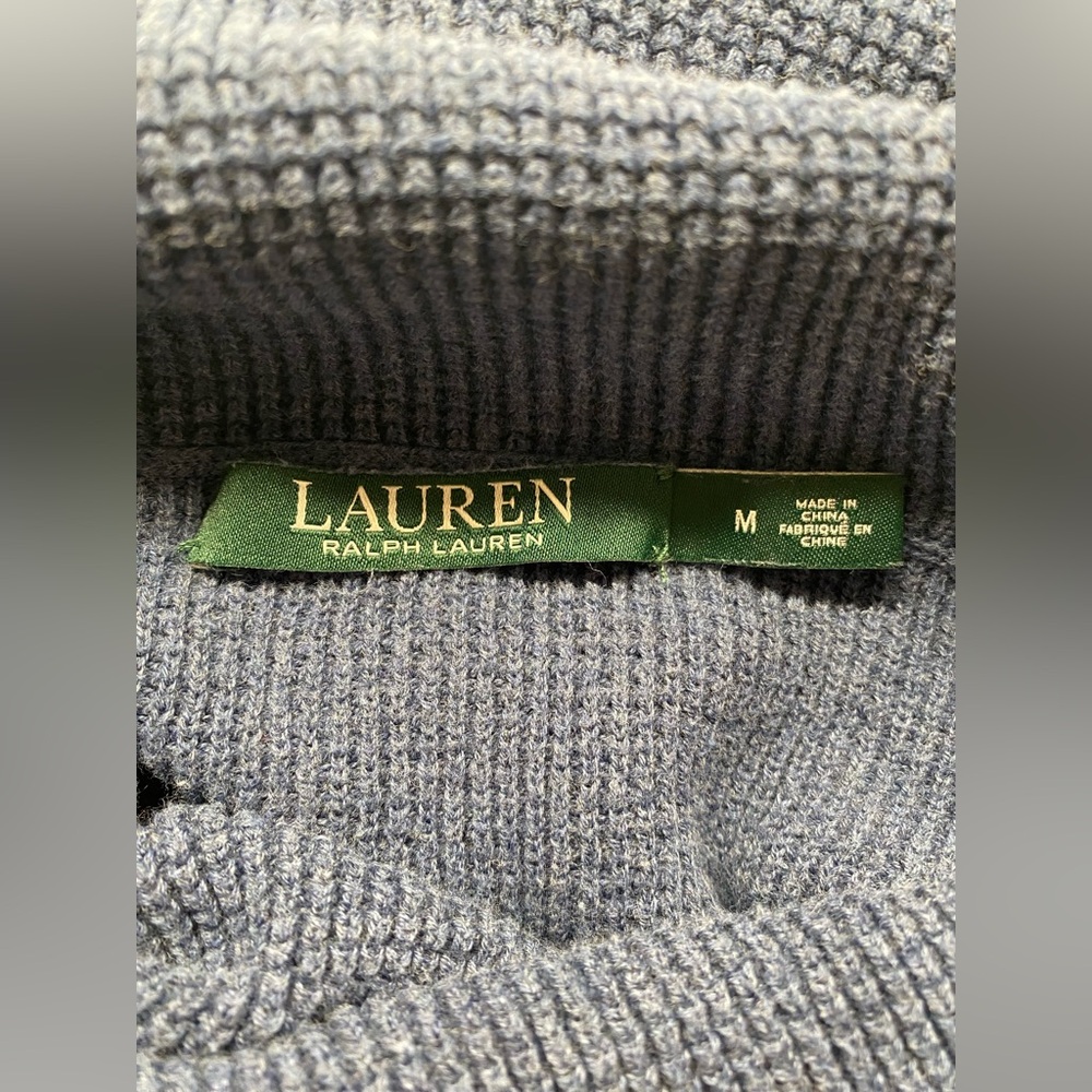 Lauren Ralph Lauren 100% Cotton Blue Sweater with Tube Neck and Ties - Large/L C - Picture 5 of 7